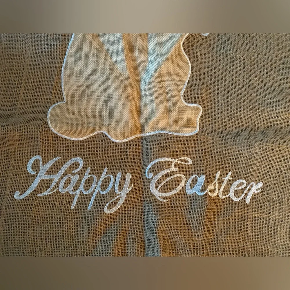Pottery Barn Embroidered Bunny & Happy Easter Outdoor Burlap Flag
